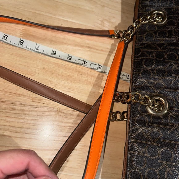 Calvin Klein Brown Monogram Quilted Tote with Yellow Trim - Picture 7 of 8